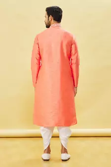 Yellow embroidered art silk dhoti-kurta