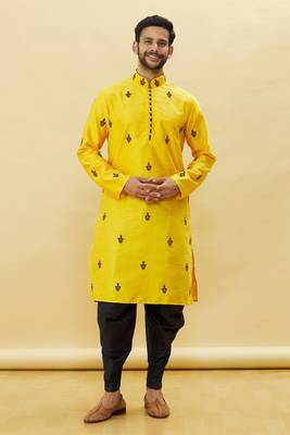 Orange embroidered art silk dhoti-kurta 1