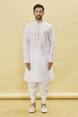 Yellow embroidered art silk dhoti-kurta 3