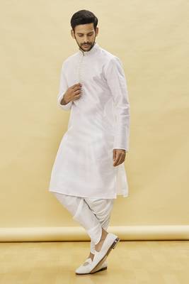 Yellow embroidered art silk dhoti-kurta 4