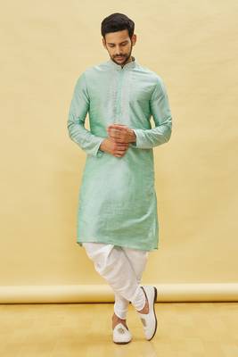 Yellow embroidered art silk dhoti-kurta 1
