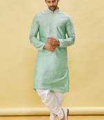 Yellow embroidered art silk dhoti-kurta