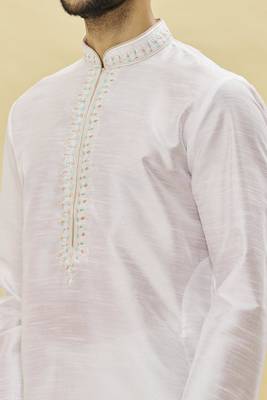 Yellow embroidered art silk dhoti-kurta 5