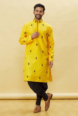 Orange embroidered art silk dhoti-kurta 4