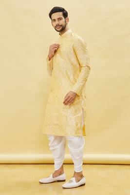 White embroidered art silk dhoti-kurta 5