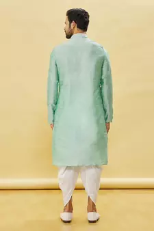 Yellow embroidered art silk dhoti-kurta