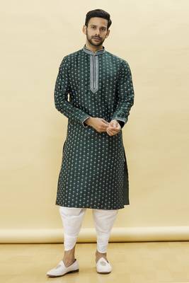Green embroidered art silk dhoti-kurta 1