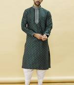 Green embroidered art silk dhoti-kurta