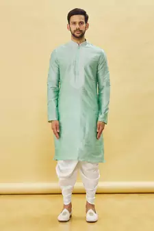 Yellow embroidered art silk dhoti-kurta