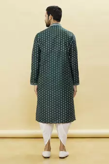 Green embroidered art silk dhoti-kurta