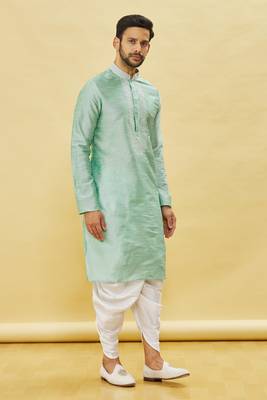 Yellow embroidered art silk dhoti-kurta 4