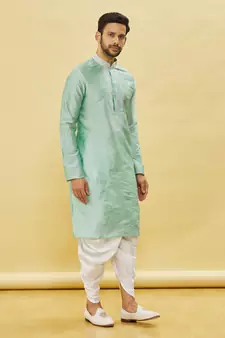 Yellow embroidered art silk dhoti-kurta