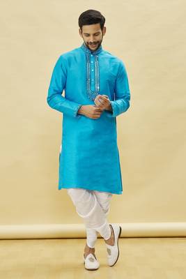 Green embroidered art silk dhoti-kurta 1