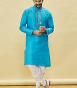 Green embroidered art silk dhoti-kurta