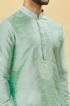 Yellow embroidered art silk dhoti-kurta