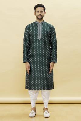 Green embroidered art silk dhoti-kurta 3