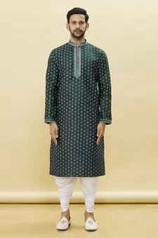 Green embroidered art silk dhoti-kurta