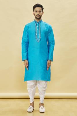 Green embroidered art silk dhoti-kurta 3