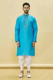 Green embroidered art silk dhoti-kurta