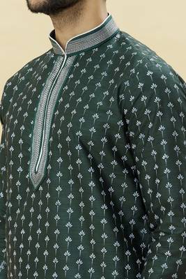 Green embroidered art silk dhoti-kurta 4