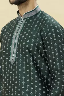 Green embroidered art silk dhoti-kurta