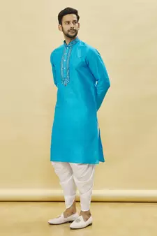Green embroidered art silk dhoti-kurta