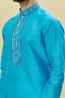 Green embroidered art silk dhoti-kurta