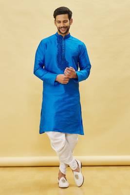 Blue embroidered art silk dhoti-kurta 1