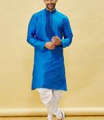 Blue embroidered art silk dhoti-kurta