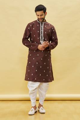 Blue embroidered art silk dhoti-kurta 1