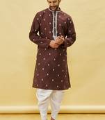 Blue embroidered art silk dhoti-kurta