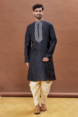 Brown embroidered art silk dhoti-kurta 1