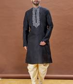 Brown embroidered art silk dhoti-kurta