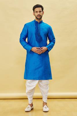 Blue embroidered art silk dhoti-kurta 3