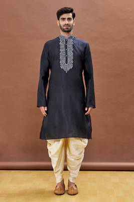 Brown embroidered art silk dhoti-kurta 2
