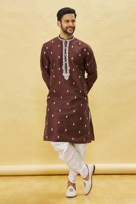 Blue embroidered art silk dhoti-kurta 3