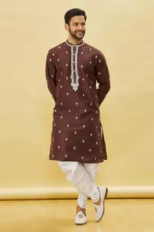 Blue embroidered art silk dhoti-kurta