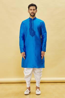 Blue embroidered art silk dhoti-kurta 4