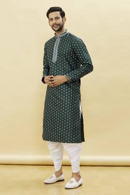 Green embroidered art silk dhoti-kurta 5