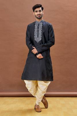 Brown embroidered art silk dhoti-kurta 3