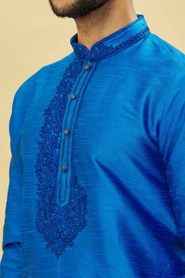 Blue embroidered art silk dhoti-kurta 5