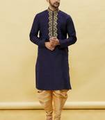 Black embroidered art silk dhoti-kurta