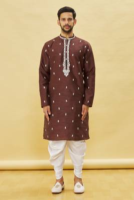 Blue embroidered art silk dhoti-kurta 5