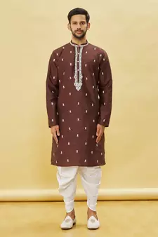 Blue embroidered art silk dhoti-kurta