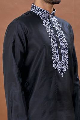 Brown embroidered art silk dhoti-kurta 4