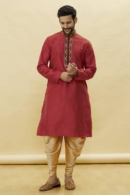 Yellow embroidered art silk dhoti-kurta 1