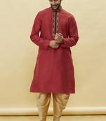 Yellow embroidered art silk dhoti-kurta