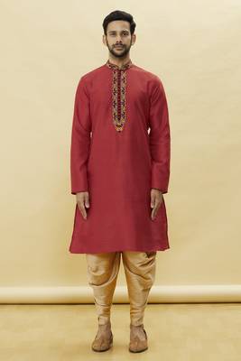 Yellow embroidered art silk dhoti-kurta 2