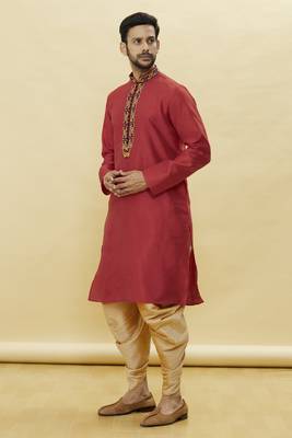 Yellow embroidered art silk dhoti-kurta 3