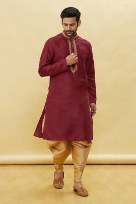 Maroon embroidered art silk dhoti-kurta 1